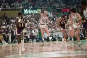 Larry Bird Boston Celtics makes a courts length pass v Los Angeles- Old Photo