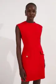 Tall Ponte Structured Mini Dress With Gold Button Detail