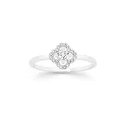 Silver Cz Clover Halo Ring Size Q in Clear