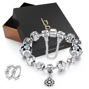 Boxed Pandora Inspired Full Set Beaded Charm Bracelet