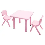 60x60cm Kid's Adjustable Square Pink Table & 2 Pink Chairs Set