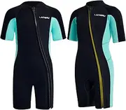 Lansru Kids Wetsuit - 2.5mm SCR Neoprene Safe Short Suit with UV Protection Slanted Zip Front Keeps Teens Warm in Cold Water