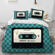 v2079 Bed Sheets Retro Nostalgia Music Tape Record Comforter Bedding Set,Duvet Cover Bed Set Quilt Cover Pillowcase,King Queen Size Bedding Set 3-Piec