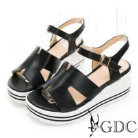 在飛比找momo購物網優惠-【GDC】真皮舒適春夏百搭素色楔型涼鞋-黑色(310237-