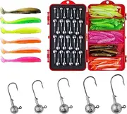 SUSOO 50pcs Soft Fishing Lures Kit, Paddle Tail Swim Bait with 5 Sizes & 50 Hooks, Soft Plastic Baits for Bass, Trout, Walleye, Crappie, Pike, Multi-Color Swimbaits for Freshwater & Saltwater Fishing