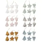 Christmas Gold Cloth Pendants 6 Pcs Love Heart Star Xmas Tree Shaped