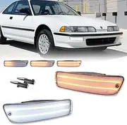 KENRTIR for 1992 1993 Acura Integra RS/GS/LS/GSR Front Bumper Turn Signal Parking Daytime Running Light Clear Lens Amber & White LED Lamp Driver and Passenger Side AC2530102 AC2531102