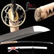 Damascus Steel Blade Brass mountings Japanese Samurai Sword Katana Battle Ready