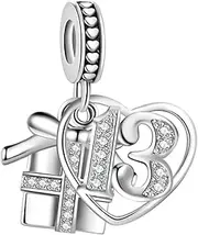 [SBI Jewelry] Gift Box Charm for Bracelet Charm Compatible with Pandora Charms Bracelets Birthday Beads 13 16 18 21 30 40 50 60 Pendants for Necklace
