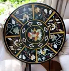 24" Round Black Marble Coffee Center Corner Side Table Top Inaly Home Furniture