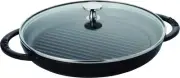 staub "Pure Grill Steam & Grill Black 26cm" Grill Pan with Glass Lid, Both Hands
