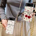 Phone Case For Samsung Galaxy Z Flip6 Flip5 Flip4 Cherry Bow Clear Lanyard Cover
