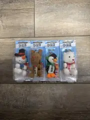 4 Pez Winter Plush Polar Bear Penguin Snowman Reindeer Mini Dispenser Keychain