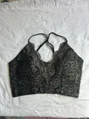 Windsor Corset Womens L Lace Metallic Adjustable Strap Boned Crop Top Back Zip