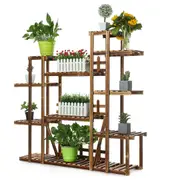 Wooden 12 Pots Plant Stand Garden Planter Flower Shelf Outdoor Indoor Rack