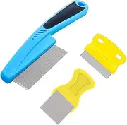 Fine Tooth Pet Comb - 3 Pack Tear Stain Remover for Dogs & Cats to Remove Fleas, Ticks, Dandruff, Tangles & Knots