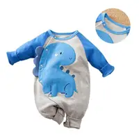 在飛比找momo購物網優惠-【JoyNa】嬰兒 純棉長袖包屁衣 藍色恐龍連身衣(斜前開扣