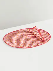 [Loretta Caponi] Loretta Caponi - Printed Cotton Placemat And Napkin Set - Red - One size One size Red