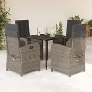 Patio Sets 5 Piece Garden Dining Set with Cushions Grey Poly Rattan