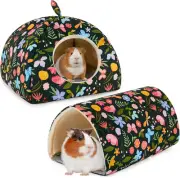 Rabbit Bed with Tunnel, 2 Pack Guinea Pig Toys Set, Green Flowers