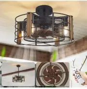 Fabulis Caged Ceiling Fan with Lights, Farmhouse Ceiling Fan with Lights Remote