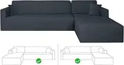 [ZNSAYOTX] Sectional Couch Covers, 2024 Fashion Stretch Slipcovers with Elastic Bottom for L Shape Sectional Sofa, 2 Pcs Pet Friendly Modular Sofa Protector (3 Seat Chaise + 3 Seat Sofa, Dark Grey)
