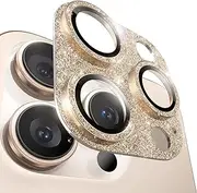 2 Pack for iPhone 15 Pro/15 Pro Max Camera Lens Protector, Bling Camera Cover Fit for iPhone 15 Pro/15 Pro Max, 9H Tempered Glass, Keep Original Shooting, Anti-Scratch & HD Clear, Gold