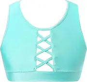 [FEESHOW] Kids Girls Sleeveless U Neck Criss Cross Front Racer Back Vest Top Yoga Bra for Gym Workout Activewear