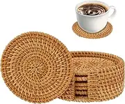 6PCS Rattan Coasters Set - Woven Round Straw Trivet for Teacup, Heat-Resistant for Coffee Table, Handmade Natural Wicker (10 CM)