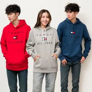 【Tommy Hilfiger】男版 刺繡大寫字母國旗LOGO 帽T 薄刷毛 連帽長袖(秋冬新品)