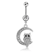 White Moon Owl Pendant Navel Piercing Women Belly Button Ring Piercing.V6 _we