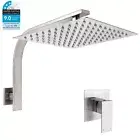 Brushed Nickel Square Rain Shower Head Set Gooseneck Wall Arm Mixer Tap 12 Inch