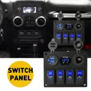 4 Gang Dual Panel Switch USB for Car 12V Boat Marine RV Truck Blue LED Voltmeter (for: Renault)