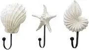 Resin Sea Shell Wall Hooks, 3Pack Mediterranean Style Coat Hooks, Scratch Resistant, Wall Mounted, 3PCS
