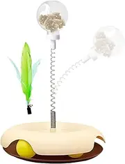 Treat Dispensing Cat Toy | Indoor Cat Turntable Toys | Multifunctional Cat Treat Dispenser Toy, Interactive Ball Cat Puzzle Feeder, Feather Toy for Indoor Cats