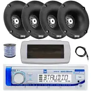 Dual Bluetooth Marine Radio,Cover, Antenna,Wire, 4x 1" 120W Tweeters (Black)