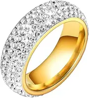 [Ayoiow] Men's Stainless Steel Rings 8 mm with Zircon Silver Wedding Ring