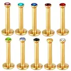 2pc Gem Steel Labret Ring Gold Bar Monroe Lip Ear Stud Internal Thread Piercing