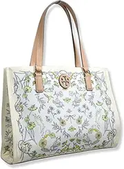 [Tory Burch] Womens Floral Easter Printed Nylon Tote Bag with Gold-Tone Hardware, Small, Meadow, Meadow Off White