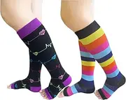 Open Toe Compression Socks Women Men 2 Pairs 15-20mmHg Toeless Compression Support Socks Circulation Recovery
