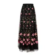 [Giambattista Valli] Giambattista Valli-Black Rose Polyester Midi Skirt-Donna 40 IT