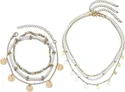 [JHJEWH] 3 PCS Ankle Bracelet and Necklace Set for Women,Bohemia Disc Tassel Anklet,Hawaiian Beach Pearl Anklet,Adjustable Foot Chain Beaded Ankle Bracelet Boho Beach Jewelry for Women, One Size, alloy,
