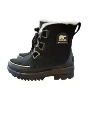 New SOREL Womens Tivoli IV Waterproof Winter Leather Boots Black Size 7 Fur Snow