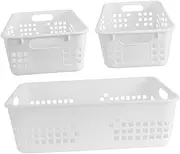CAXUSD 3Pcs White Storage Baskets Versatile and Household Organizer with Portable Handles for Nursery Craft Office and Home Decor