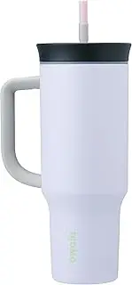 [Owala] Stainless Steel Triple Layer Insulated Travel Tumbler with Spill Resistant Lid, Straw, and Carry Handle, BPA Free, 40 oz, Purple (Bunny Hop)