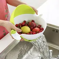 在飛比找樂天市場購物網優惠-買一送一 可旋轉瀝水籃洗菜洗水果料多功能洗菜籃塑膠瀝水架濾水
