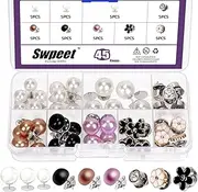 Swpeet 45Pcs 9 Styles No Sew Pearl Buttons Anti-Exposure Fixed Brooches Pearl Pins Women Shirt Brooch Buttons Cover up Button Pin Safety Brooch Buttons for Clothing Dress Sweater Shoes