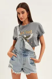 Denim Distressed Denim Short Overalls - Size 8, Women's Dungaree