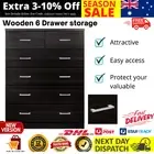 WALNUT Wooden Tallboy Chest of 6 Drawers Bedroom Storage Dresser Cabinet Clothes