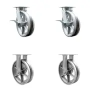 8 Inch KP V-Groove Semi Steel Caster Set with Ball Bearings 2 Swivel 2 Rigid